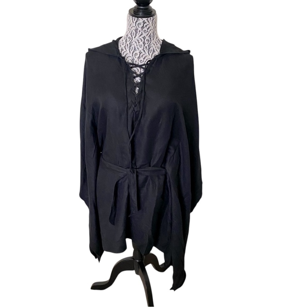 CHASER LINEN LACE UP DOLMAN SLEEVE‎ HOODED TUNIC NWT